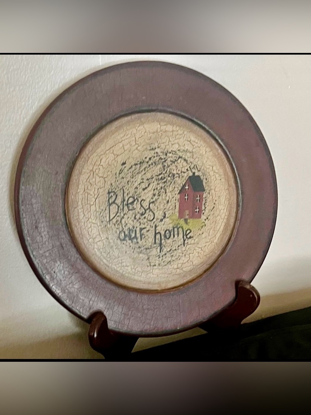 Crackle Finish Decorative Plate and Plate Stand with Hand-Lettered Blessing